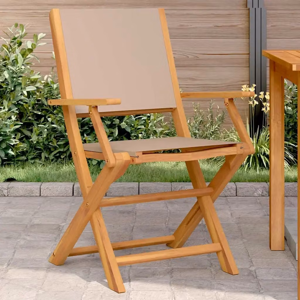 Set di 2 sedie da esterno in legno di acacia e tessuto beige con cuscini e braccioli – 2