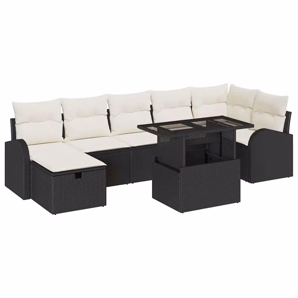 Set Divano da Giardino vidaXL 8 Pezzi in Polyrattan Nero con Cuscini e Tavolino da Esterno – 2