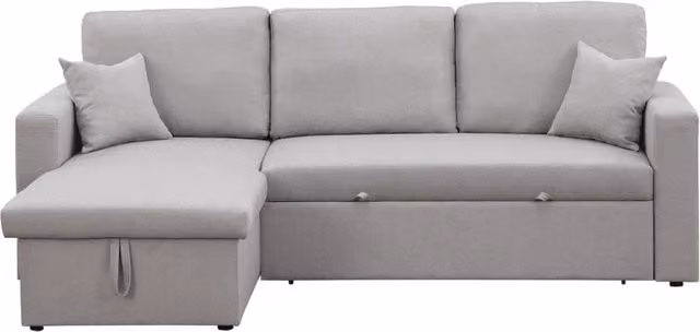 Divano angolare reversibile Alain con contenitore e funzione letto, 3 posti, Grigio, L/P/H: 230 x 145 x 82 cm
