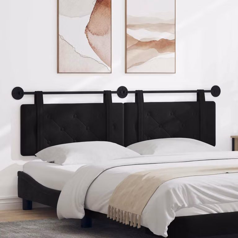 Testiera sospesa vidaXL in velluto nero con pannello imbottito per camera da letto, L: 170 cm, H: 55 cm, P: 5 cm