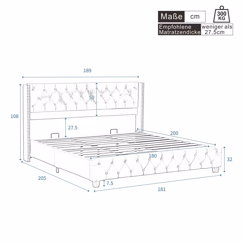 Letto imbottito REDOM in velluto grigio con testiera L/P/H: 180 x 200 x 108 cm – 2