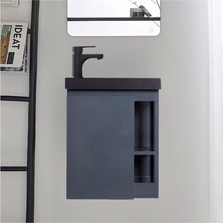 Mobile lavabo sospeso in resina nera HAMPTON