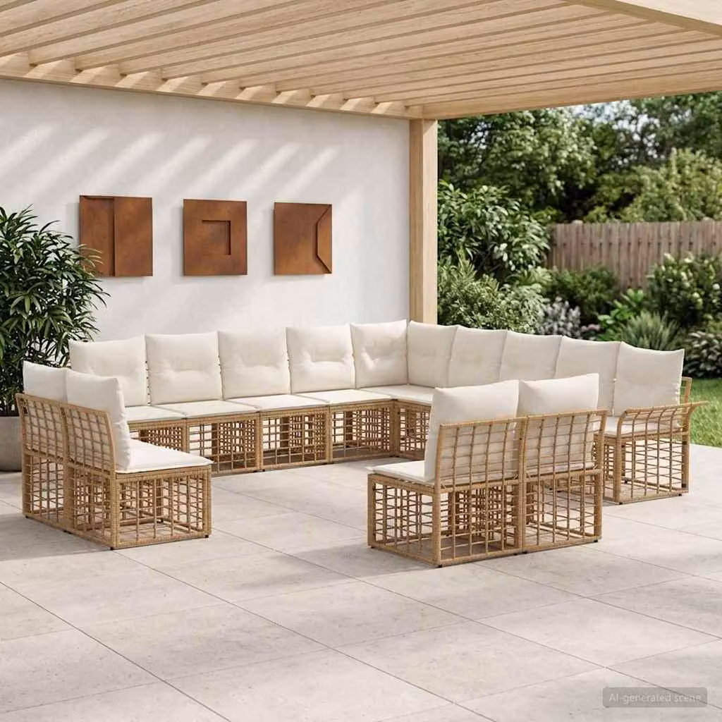 Maison Exclusive - Set da esterno per divano, 13 pezzi. Tessuto in poliestere, naturale e color crema