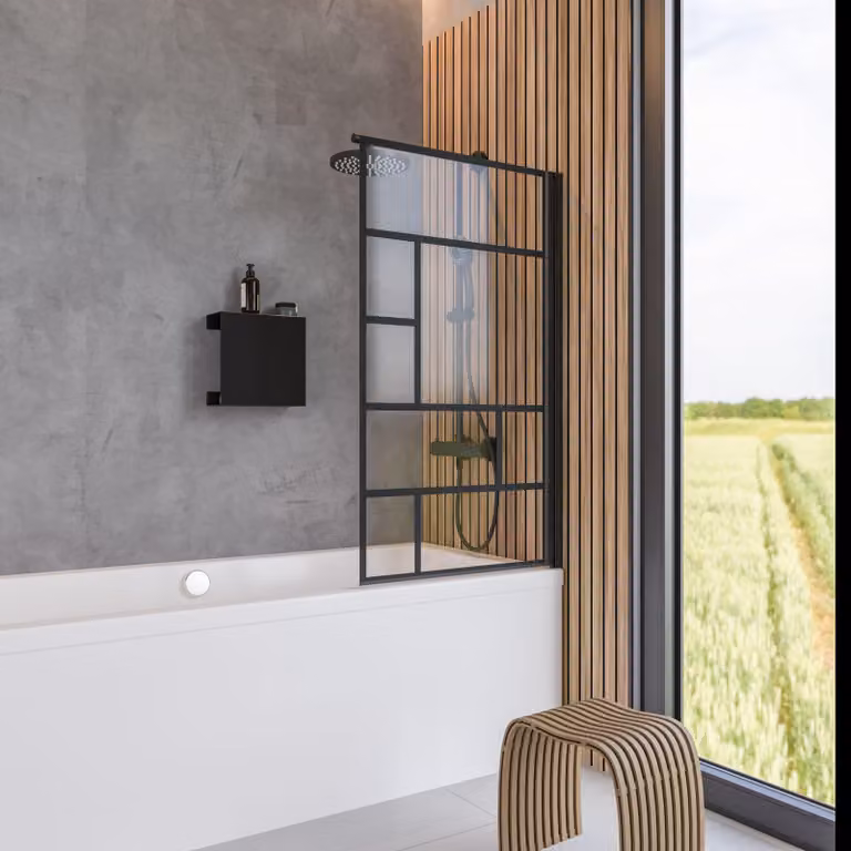 Schulte Schermo doccia Black Style orientabile in 1 pezzo - 80 x 140 cm, nero opaco, vetro di sicurezza Atelier 1 da 5 mm con rivestimento in vetro Fixil
