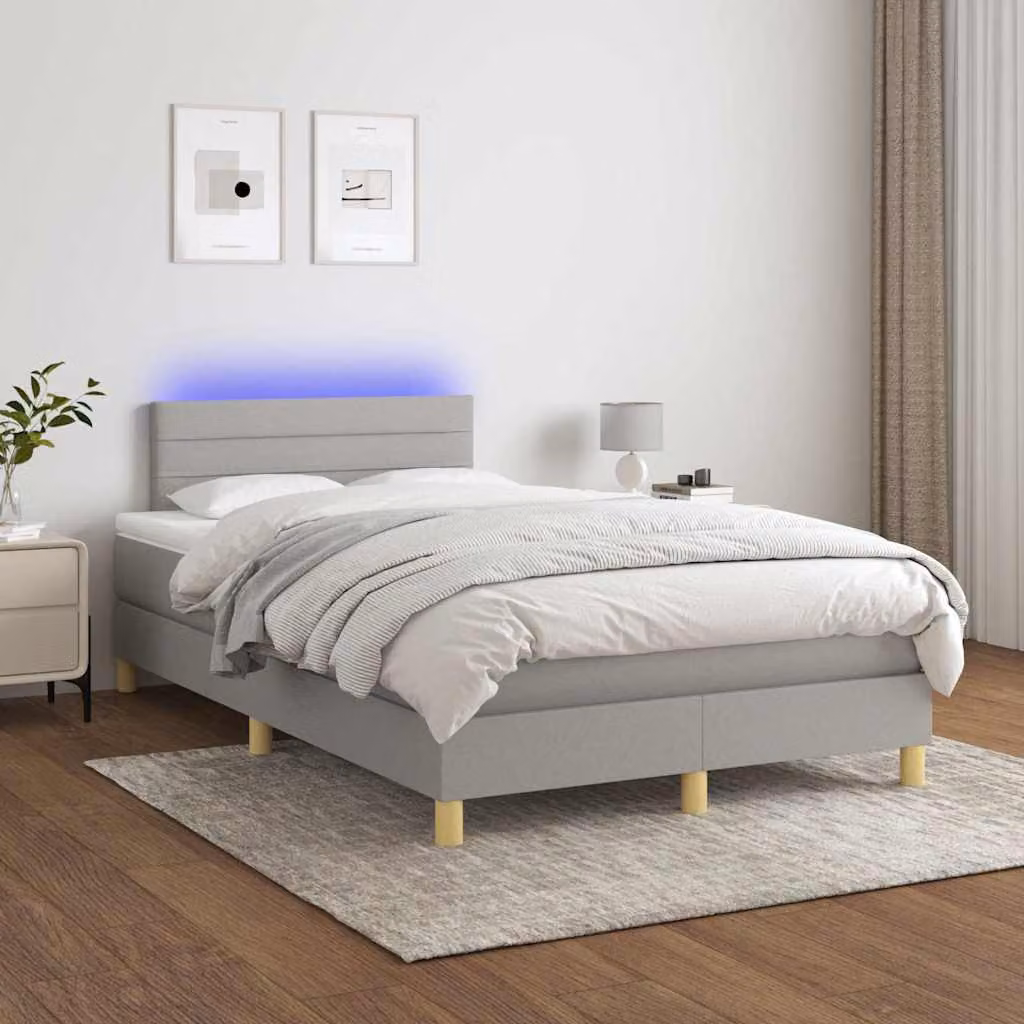 Letto Ibrido con Materasso e Illuminazione LED vidaXL in Tessuto Grigio e Bianco L/P/H: 120 x 200 x 203 cm – 1