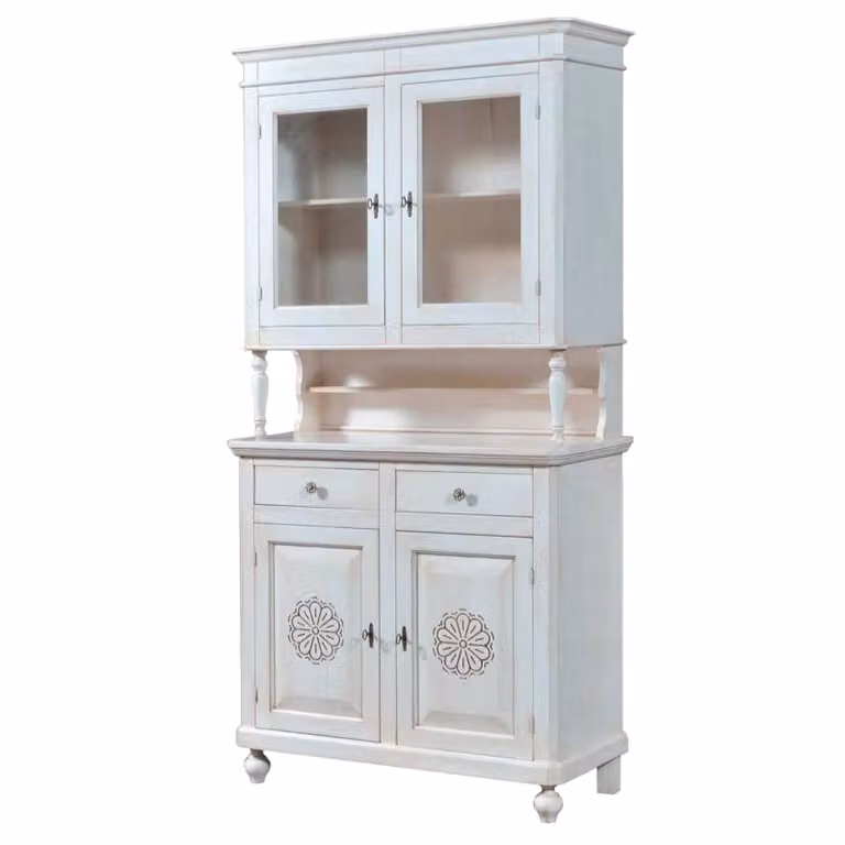 Cristalliera Mobili2g in legno massello bianco con ante in vetro per sala da pranzo L: 104 cm, P: 43 cm, H: 208 cm