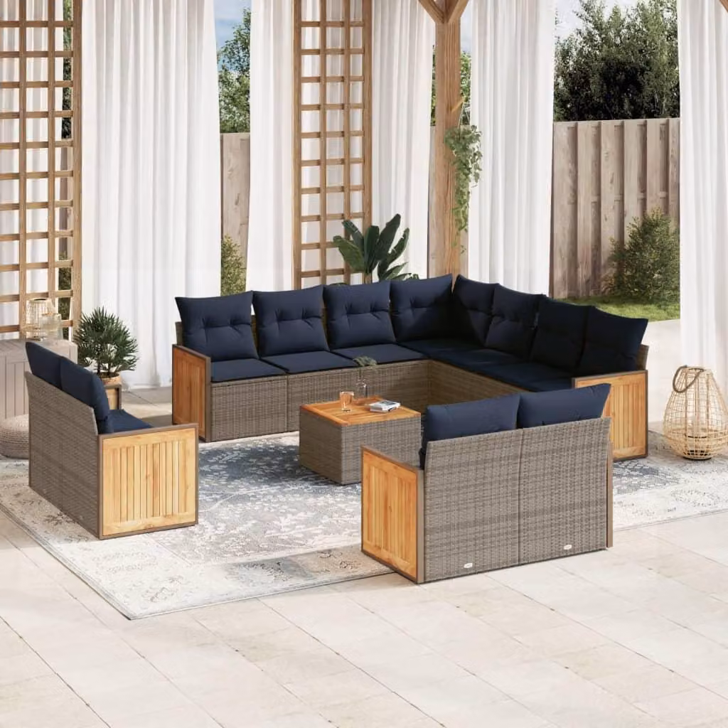 Maison Exclusive - Set da giardino 12 pezzi con cuscini, grigio, polyrattan