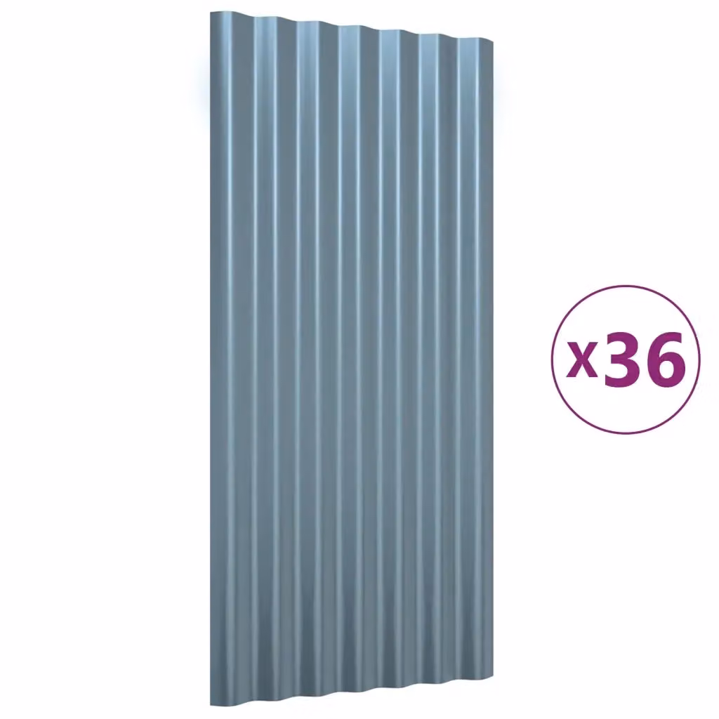 Set di 36 pannelli per tetto ondulati vidaXL in acciaio zincato grigio, L: 80 cm, P: 36 cm – 2