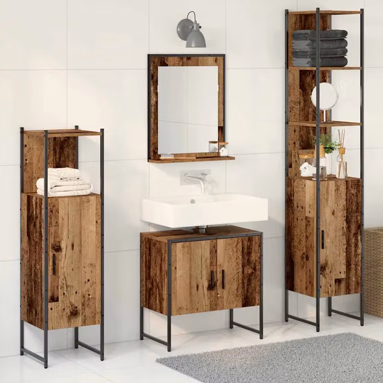 Set di mobili per il bagno moderno vidaXL in legno marrone, composto da 4 pezzi: L/P/H: 60 x 33 x 185,5 cm