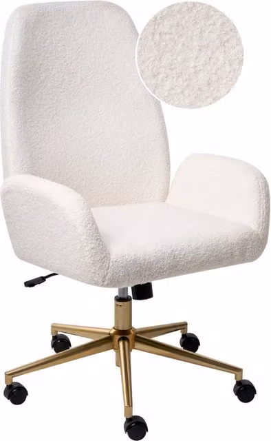 Sedia da ufficio BELIANI in bouclé bianco con seduta girevole a 360 gradi e altezza regolabile, L: 62 cm, P: 64 cm, H: 110 cm
