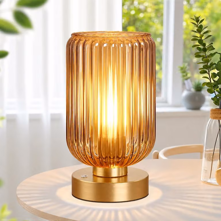 Lampada da tavolo senza fili, lampada LED da tavolo in vetro dorato, ricaricabile, dimmerabile, ideale per la camera da letto o il soggiorno