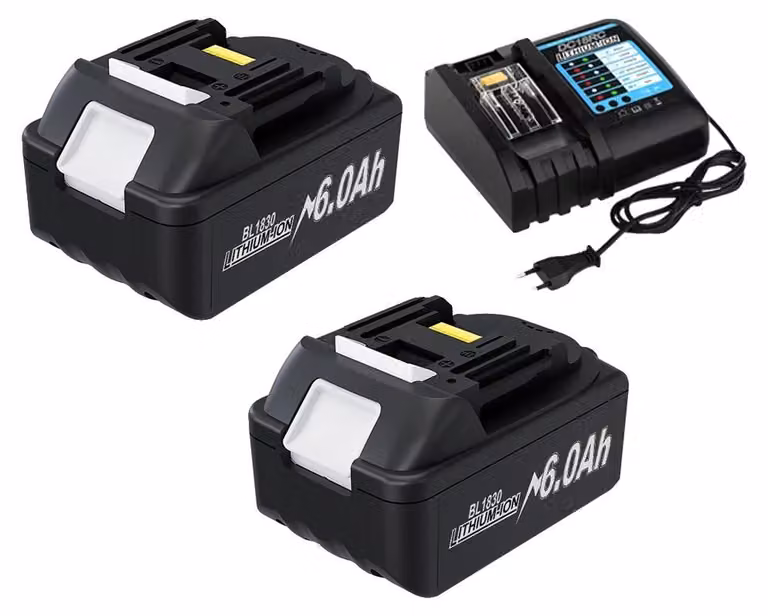 Batterie, capacità 6000 mAh, design ricaricabile, 2 caricabatterie da 6,0 Ah e 4 A