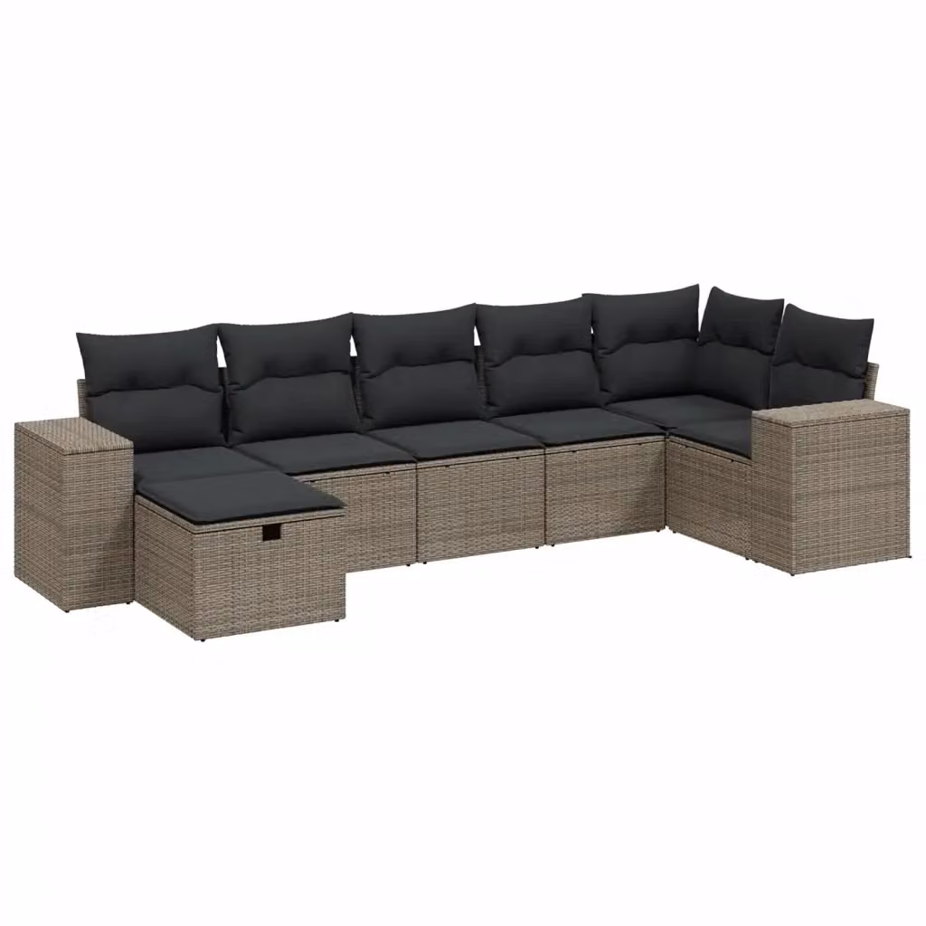 Set Divani da Giardino a L vidaXL 7 Pezzi con Cuscini Grigio Chiaro in Polyrattan e Metallo – 2