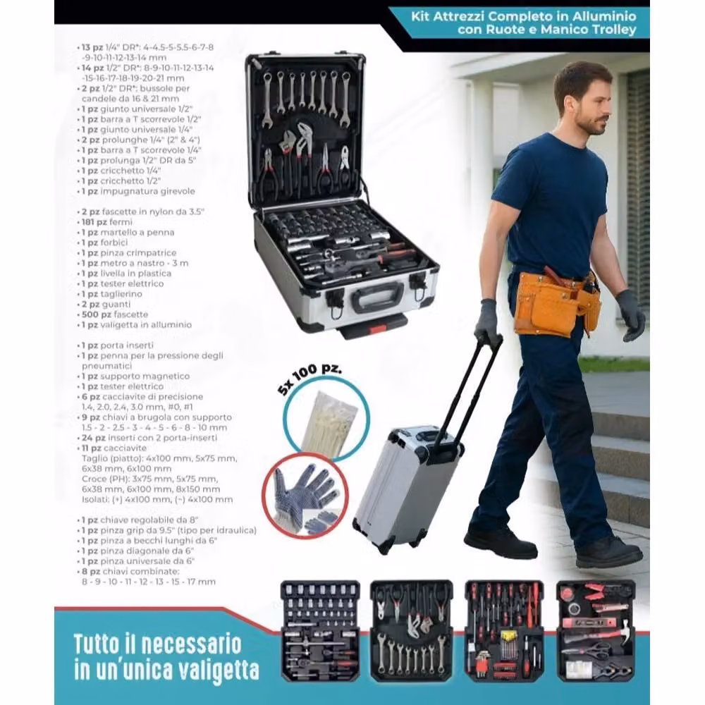 Kit Attrezzi Professionale Trade Shop con Valigetta Trolley in Alluminio Argento 799 Pezzi per Fai Da Te – 2