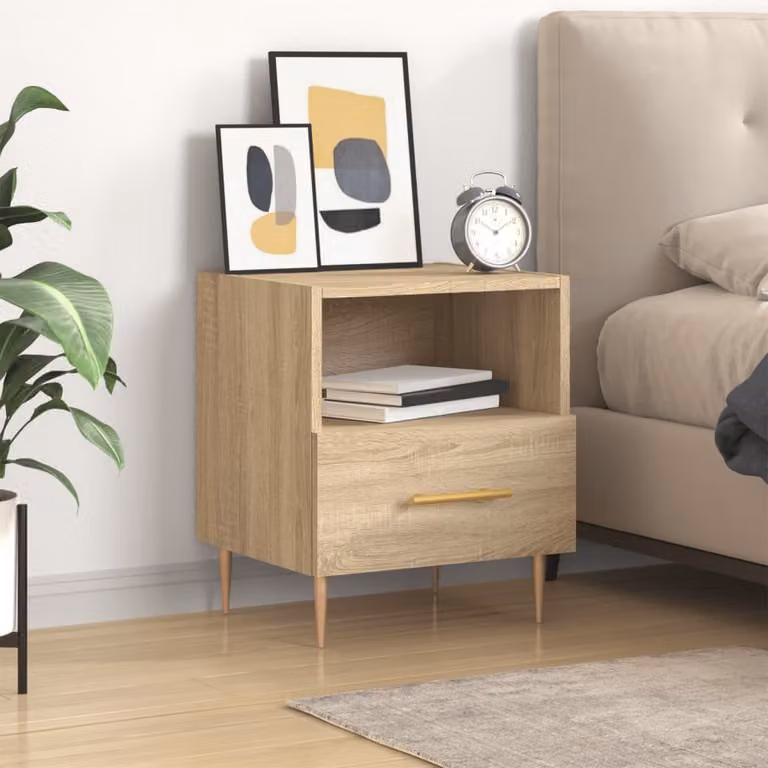 Comodino vidaXL in Rovere Sonoma e Legno Multistrato, L 40 cm x P 35 cm x H 47,5 cm