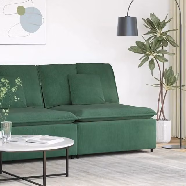 Modulo Centrale Divano Modulare con Cuscini Verde Scuro 100cm 4104442