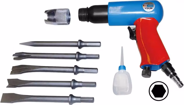 Martello scalpellatore pneumatico 10 PRO, set da 8 pezzi