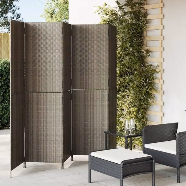 Divisorio per ambienti vidaXL a 5 pannelli in polyrattan e metallo grigio L: 245 cm, H: 180 cm
