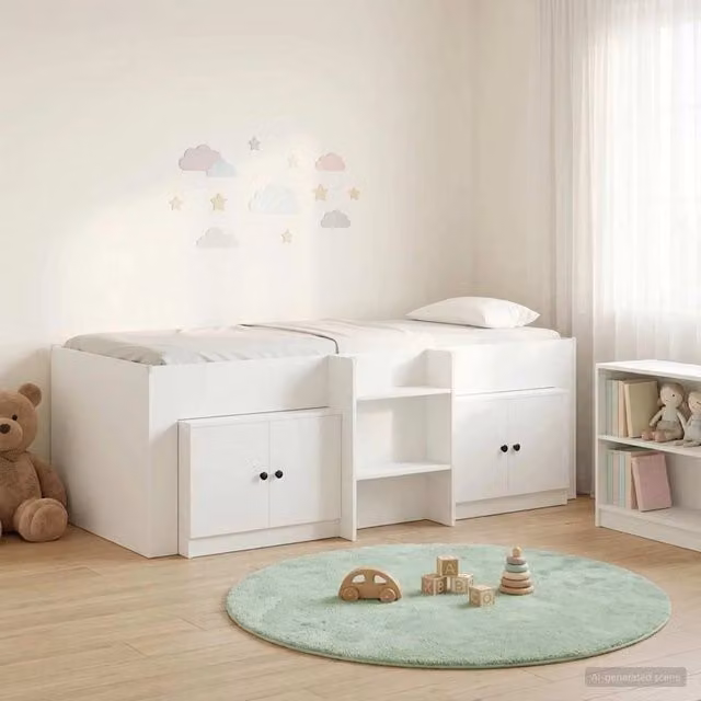 Struttura Letto Loft con Mobile con archiviazione 3 pz Bianco 3423374