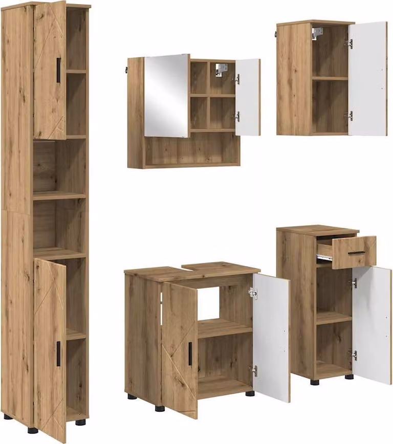 SYFAX™ Set di mobili per il bagno con porta 5 pcs Rovere artigianale