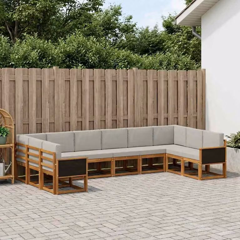 Set di divani da esterno vidaXL 10 pezzi in legno di acacia con cuscini, colore beige e grigio