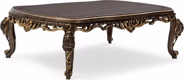 Casa Padrino Luxury Baroque Coffee Table Grey / Brown / Gold - Tavolo da salotto in legno massello in stile barocco - Mobili da salotto in stile barocco - Mobili barocchi - Nobile & Magnifico