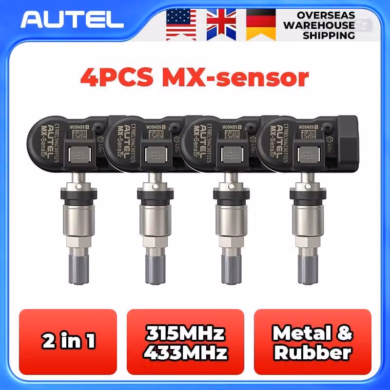 Kit di sensori per il monitoraggio della pressione dei pneumatici - 8 pezzi in metallo - 2-in-1, frequenza 315/433 MHz - Sistema TPMS universale per auto