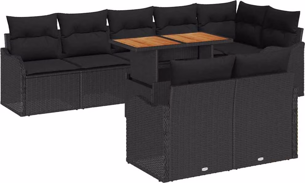 Set Divano da Giardino con archiviazione 9 pcs Nero Poly Rattan