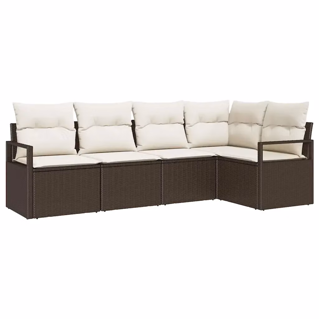 Set Divano da Giardino a L vidaXL in Polyrattan con Cuscini, Marrone, Bianco e Beige – 2