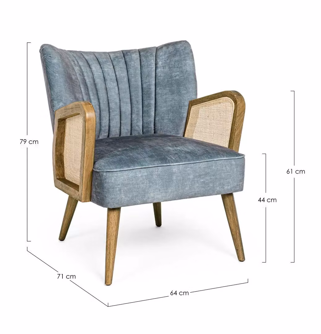 Poltrona Bizzotto Virna Costal con braccioli in legno e rattan in tessuto velvet – 3