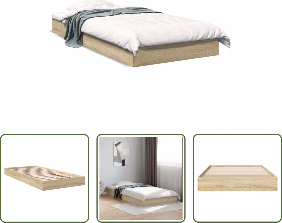 The Living Store Struttura per letto in rovere Sonoma 75x190 cm Materiale a base di legno