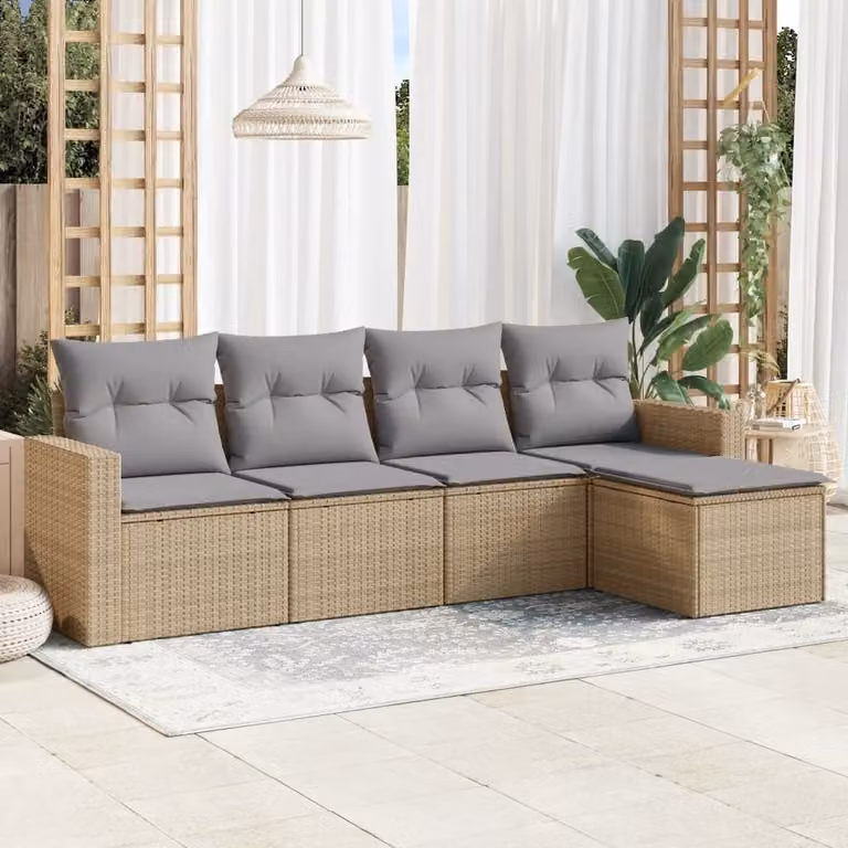 Maison Exclusive - Set Divano da Giardino 5 pz con Cuscini Beige in Polyrattan
