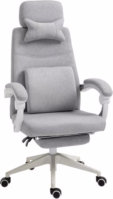 Sedia da Ufficio Ergonomica DESIGN IN Grigia con Poggiatesta, Cuscino Lombare e Poggiapiedi, L: 62 cm, P: 68 cm, H: 117-127 cm