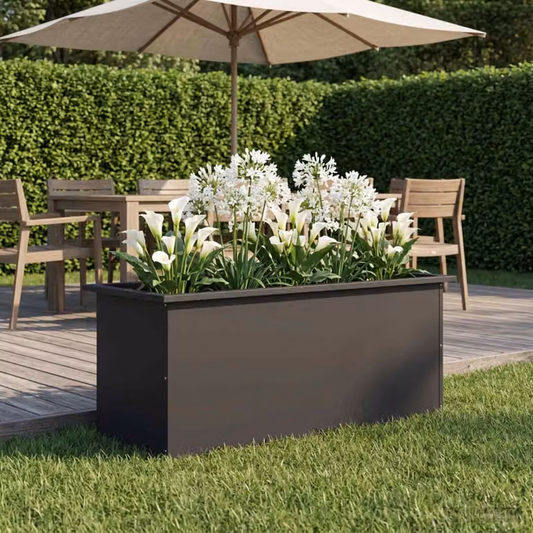 Fioriera da giardino con LED vidaXL in acciaio nero L: 100 cm, P: 40 cm, H: 40 cm