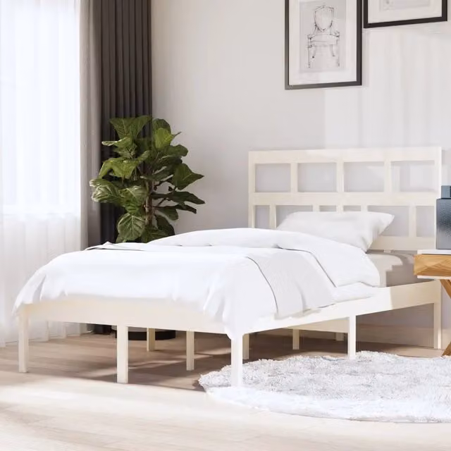 Letto con giroletto bianco in legno massello di pino vidaXL L/P: 140 x 200 cm – 1