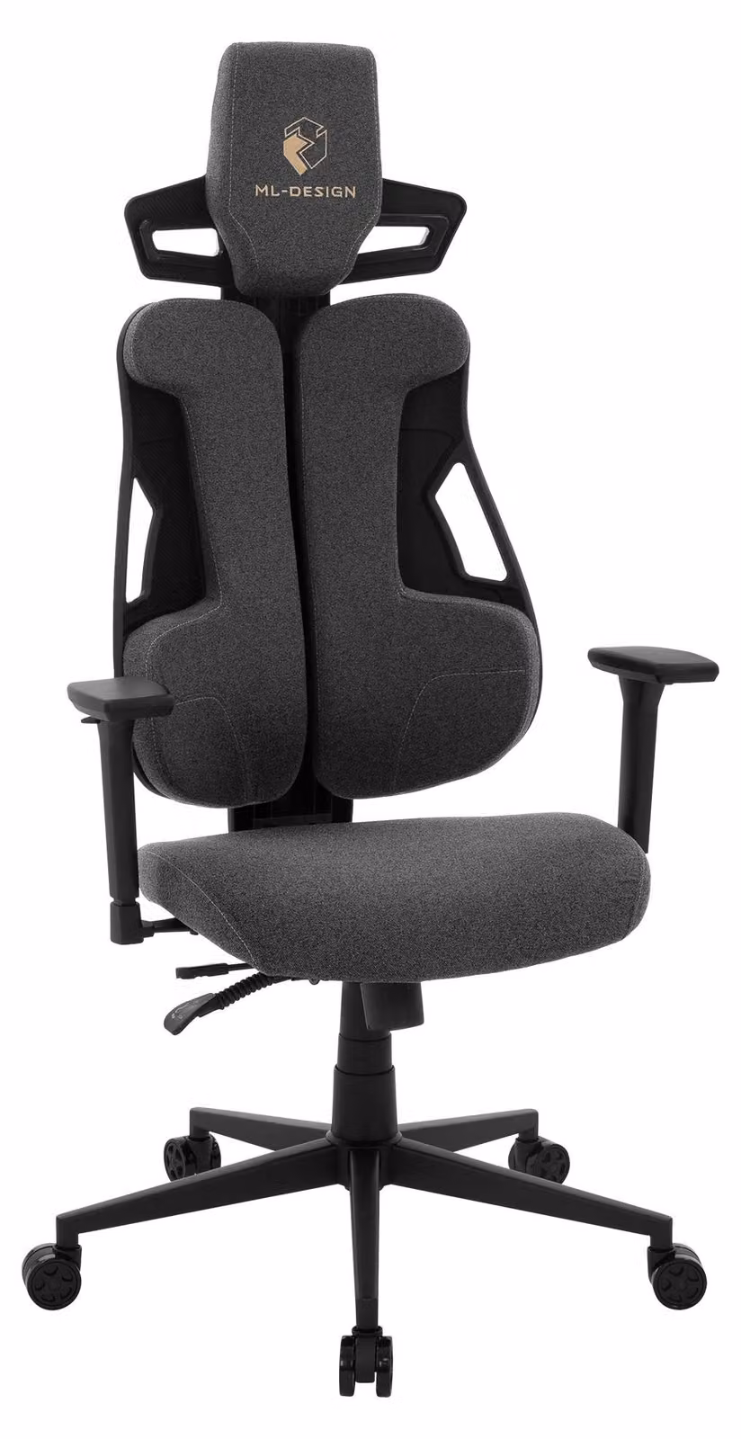 Sedia da gaming ML-Design grigia in tessuto, sedia da ufficio ergonomica con braccioli 3D, poggiatesta e supporto lombare, regolabile individualmente