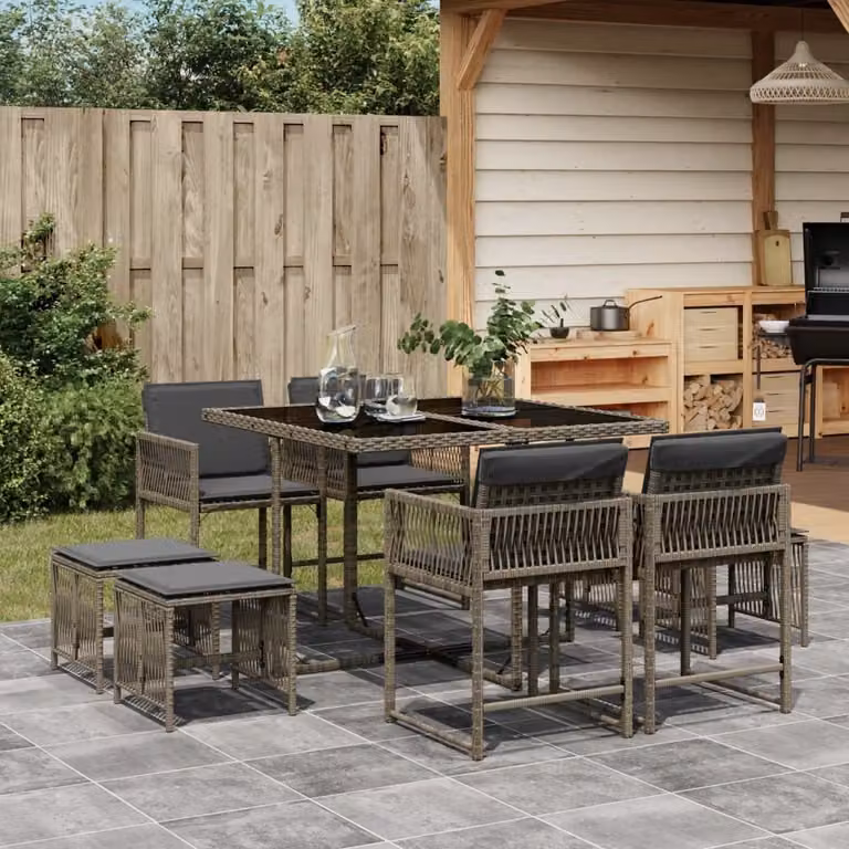 Maison Exclusive - Set da Pranzo da Giardino 9 pz con Cuscini in Polyrattan Grigio
