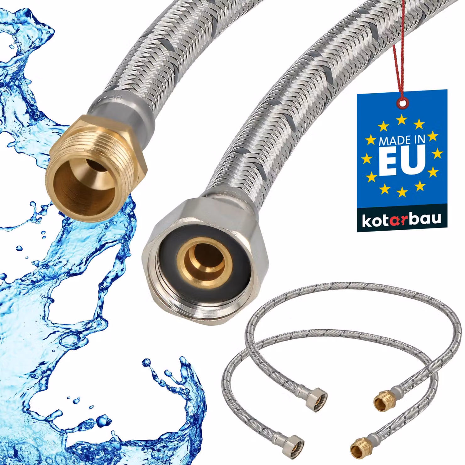KOTARBAU® 2 Pezzi Tubo Flessibile per Rubinetto 1/2" x 3/8" Rinforzato 90cm Tubo Flessibile Rubinetto Cucina Maschio x Femmina Acciaio Inox