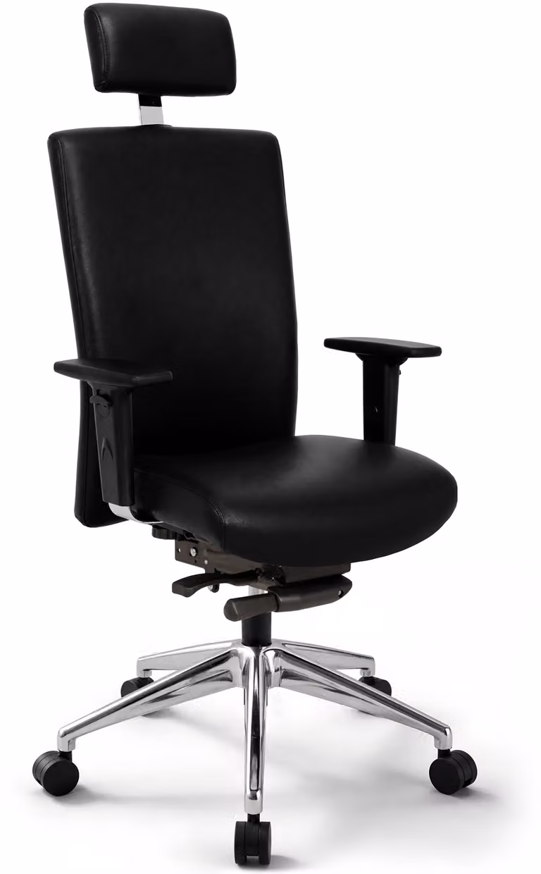 Sedia direzionale VERSEE Terox in pelle nera - sedia ergonomica da ufficio e da scrivania, comoda per lunghi periodi di seduta, robusta sedia girevole con una capacità di carico fino a 150 kg