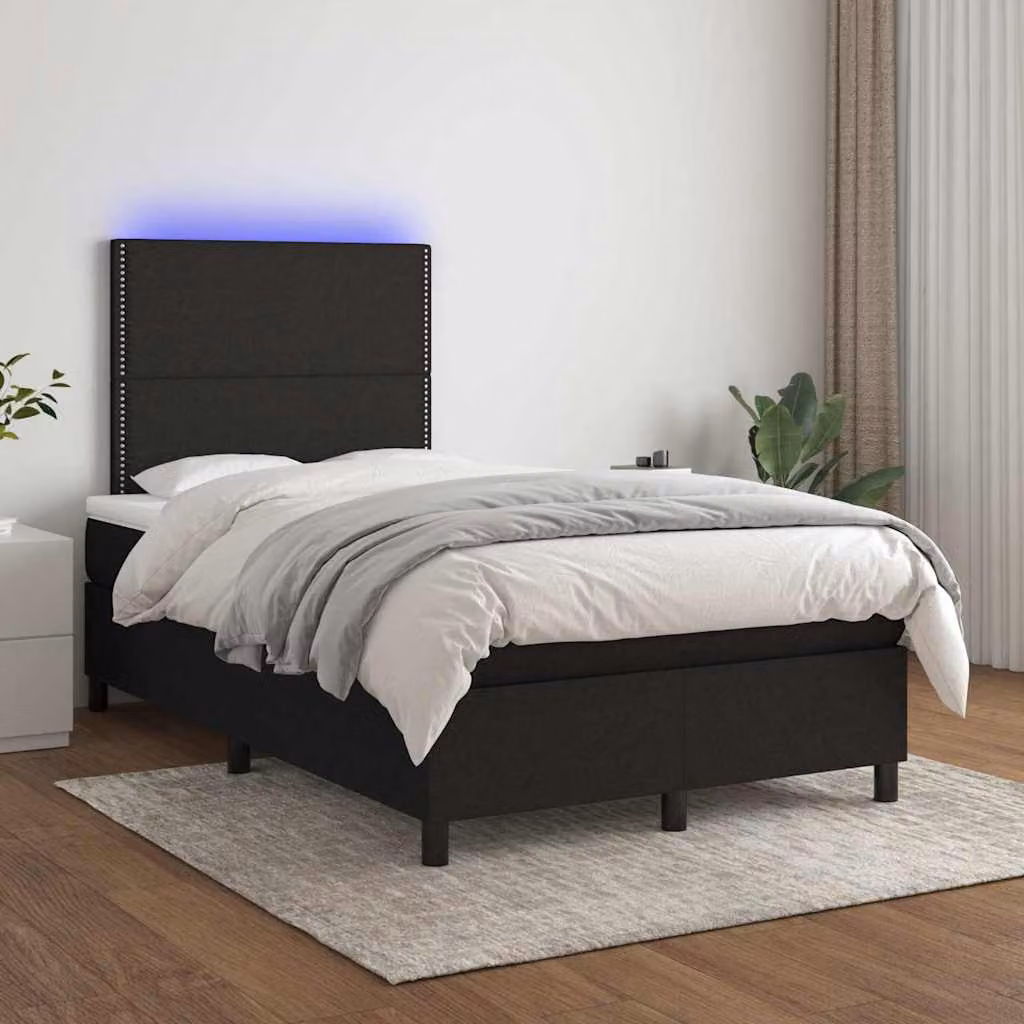 Letto a Molle con Materasso e LED vidaXL, Nero, L/P/H: 120 x 200 cm – 1