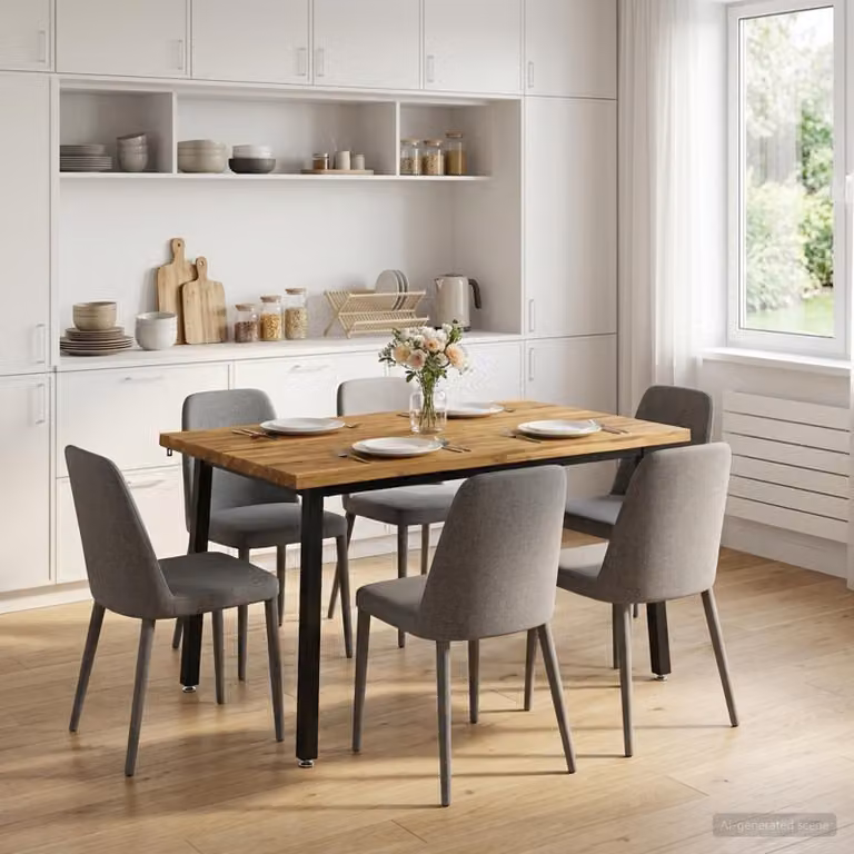 Tavolo da pranzo moderno vidaXL in legno di acacia massello con bordo naturale, L/P/H: 110 x 55 x 75 cm, Bianco, Nero e Marrone