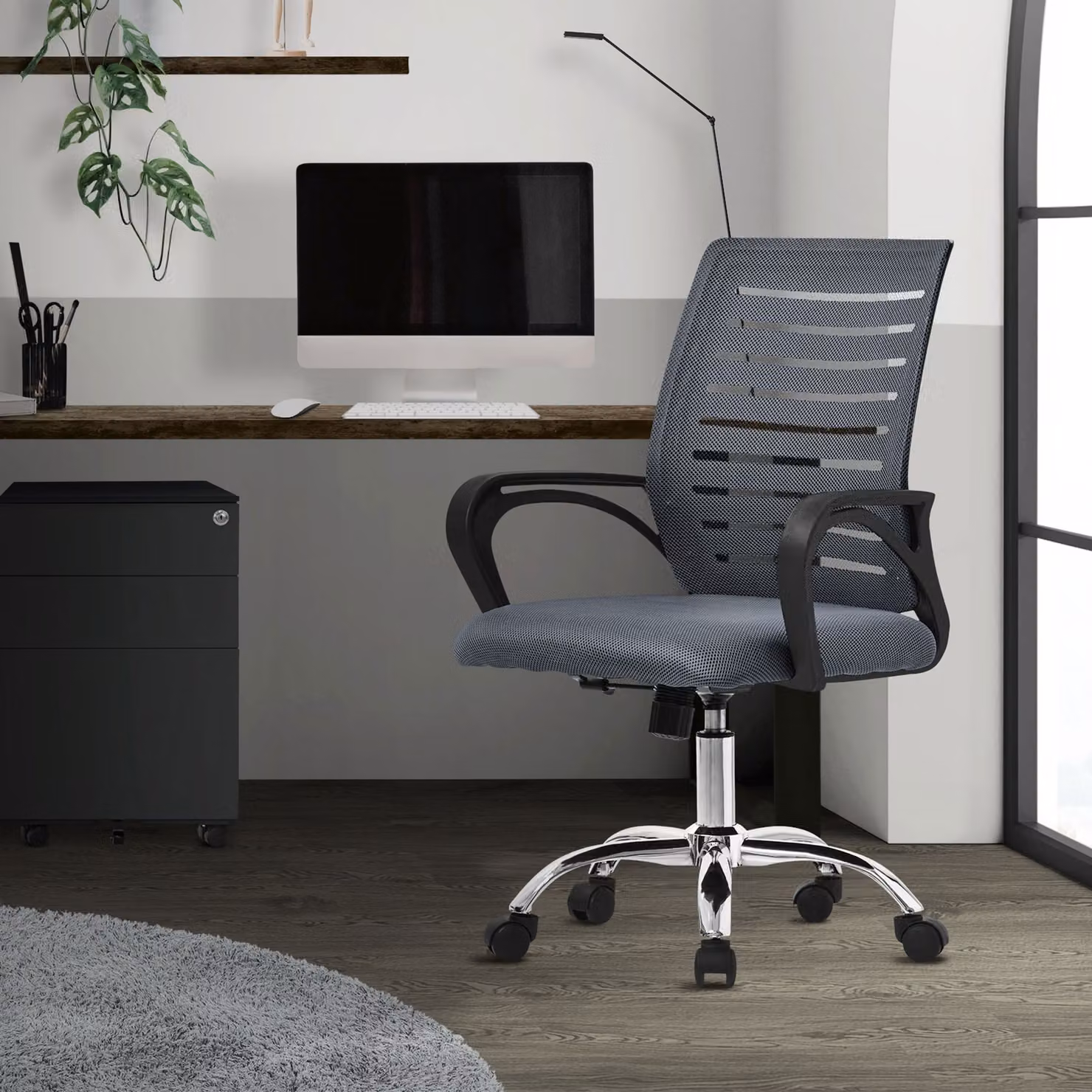 Sedia da ufficio ergonomica ML-Design, grigia, girevole a 360° con rotelle