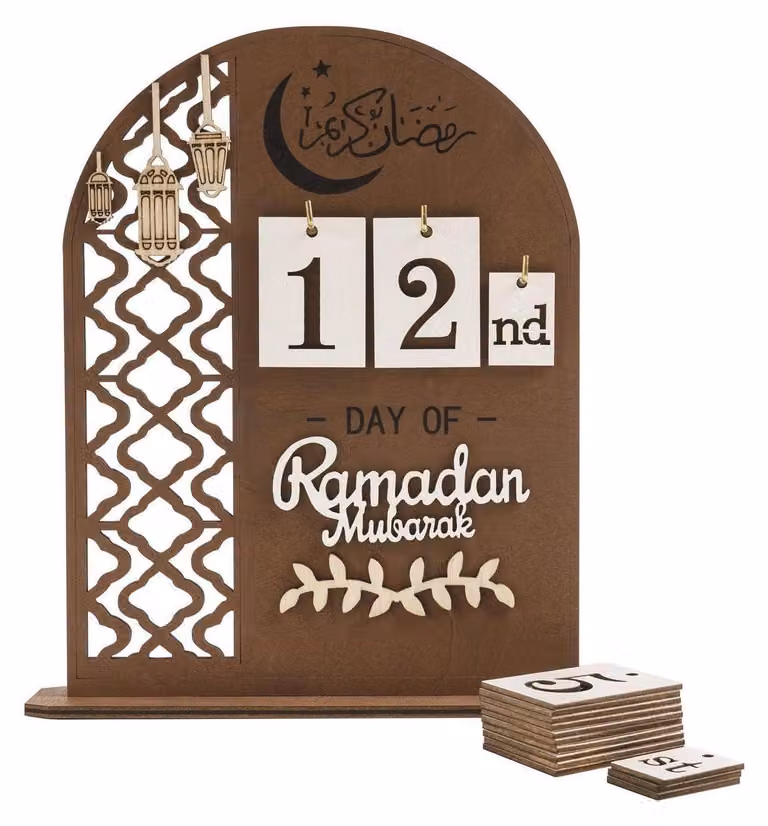 Calendario dell'Avvento in legno a tema Ramadan 2026, con 30 giorni, ideale per la decorazione