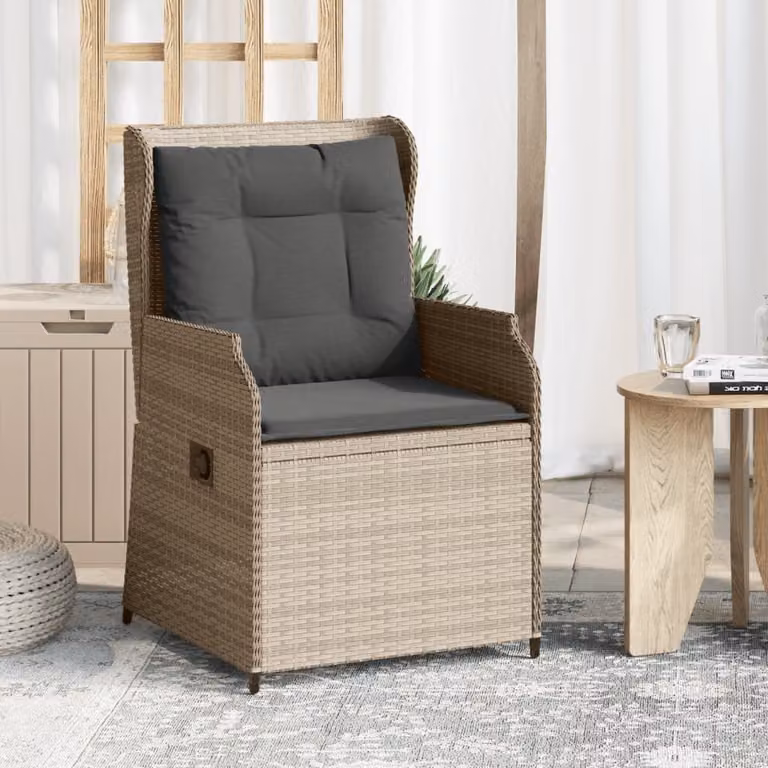 Set di 2 sedie reclinabili da giardino vidaXL in polyrattan con cuscini grigi