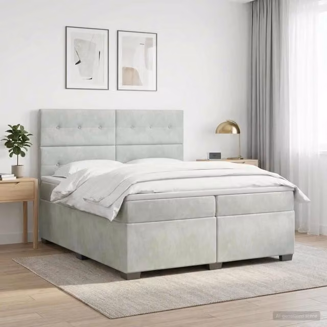 Letto box spring con materasso vidaXL in tessuto grigio e bianco L/P: 200 x 200 cm