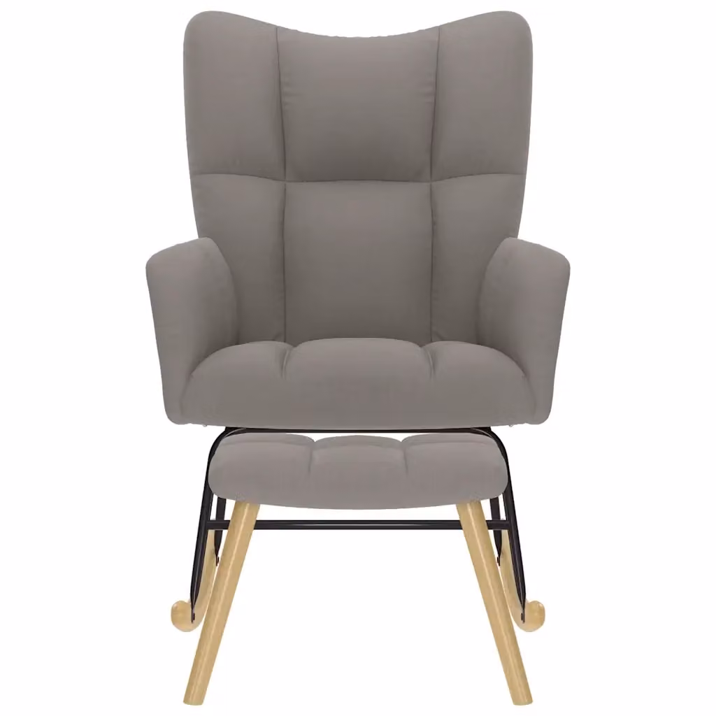 Poltrona a Dondolo con Poggiapiedi vidaXL in Tessuto Beige e Grigio con Schienale a Tubo per il Relax in Soggiorno – 2
