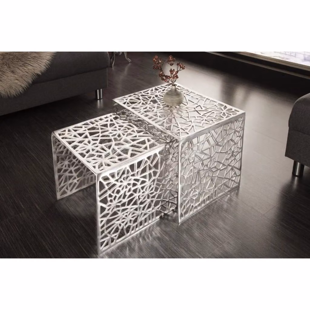Tavolini bassi nidificati METRIX Meublorama argentati in metallo con design geometrico e finitura lucida – 2