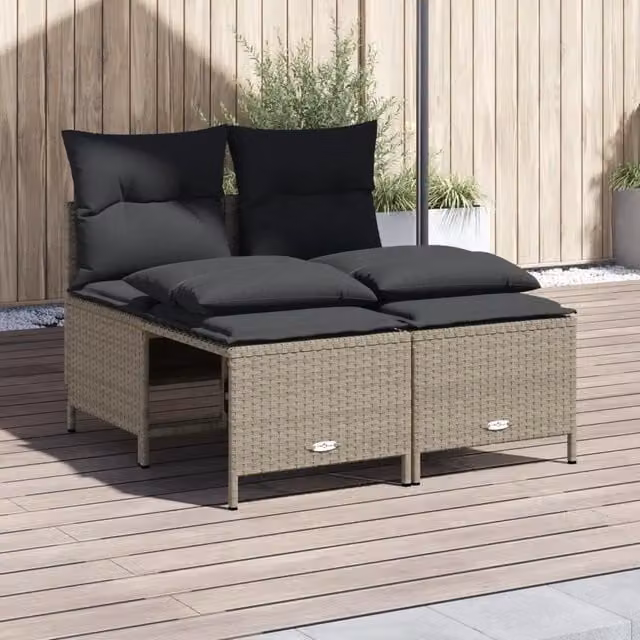 Set Divano da Giardino a L vidaXL in Polyrattan Grigio con Cuscini e Ottoman