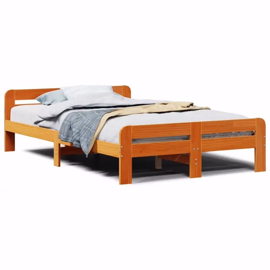 Letto in legno di pino rustico vidaXL, colore marrone cera, senza materasso, L: 139,0 cm, P: 193,5 cm, H: 85,0 cm – 2