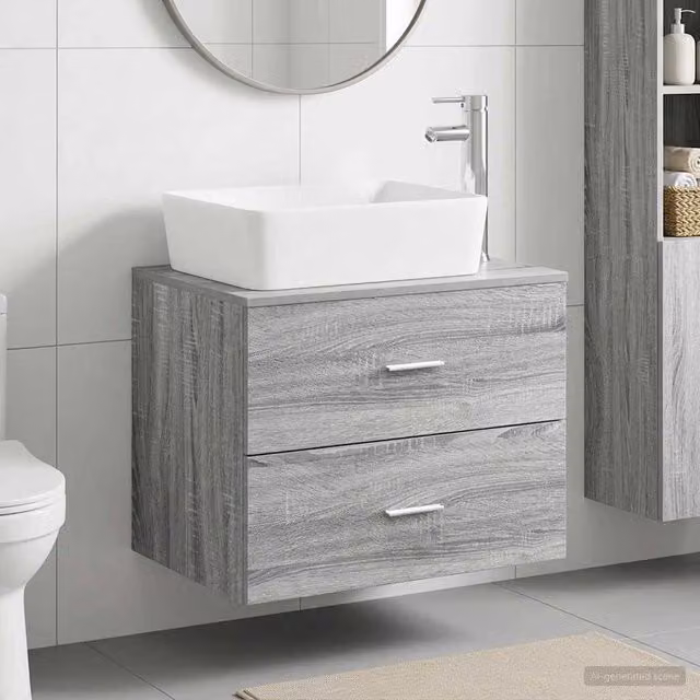Mobile lavabo moderno vidaXL grigio opaco in legno ingegnerizzato con cassetti e ante
